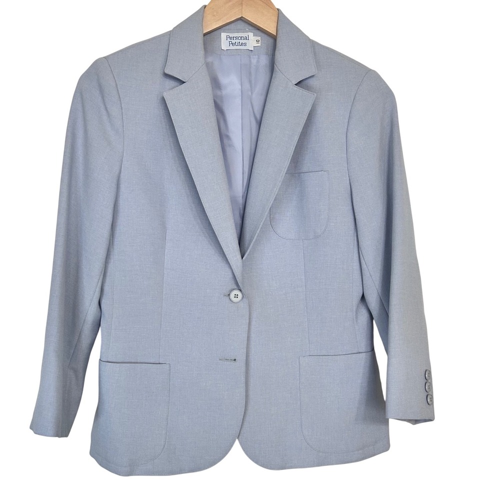Personal Petites Vintage Light Blue Single Button Blazer Jacket Size 10 Petite
